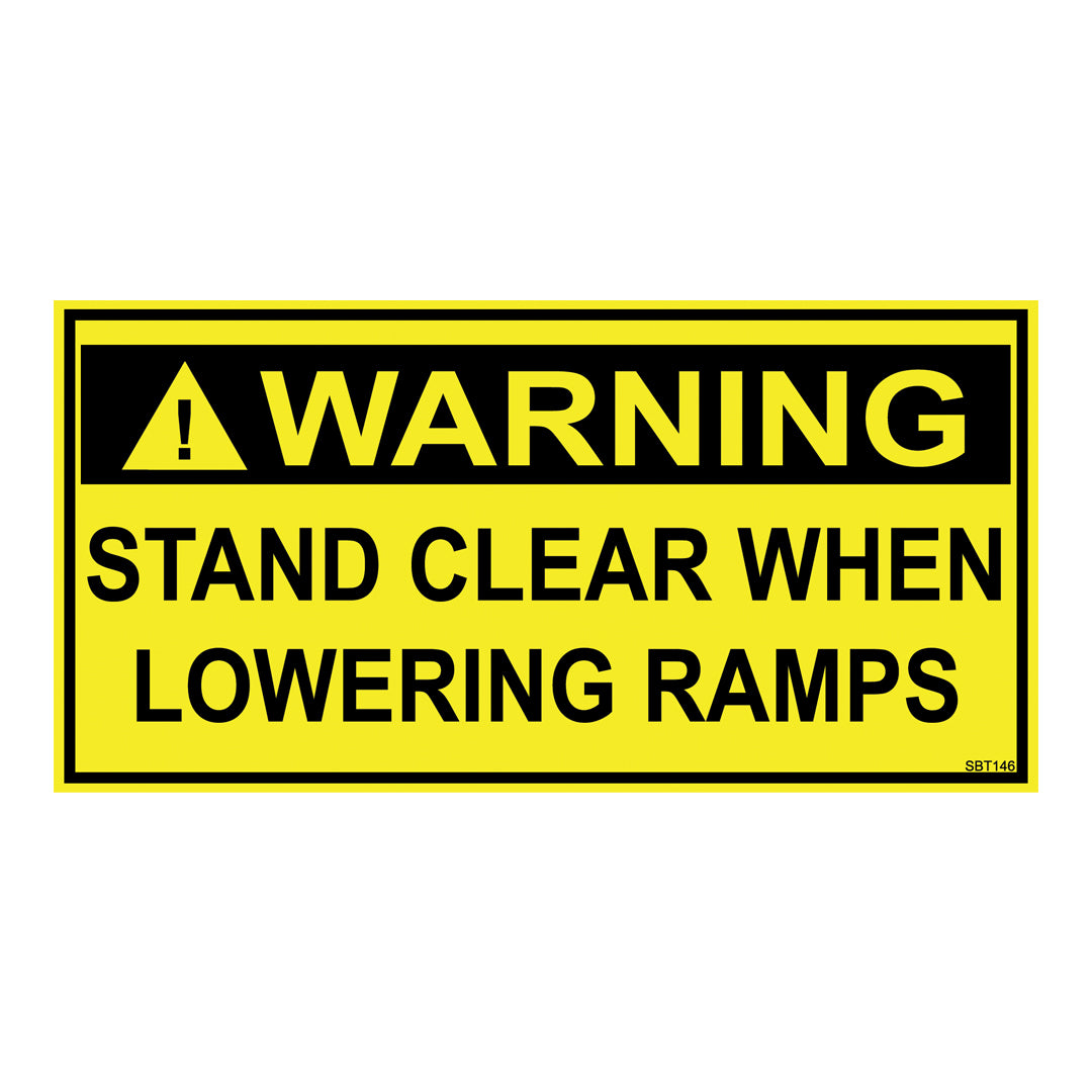 SBT-DECAL146 WARNING STAND CLEAR WHEN LOWERING RAMPS Sloanebuilt